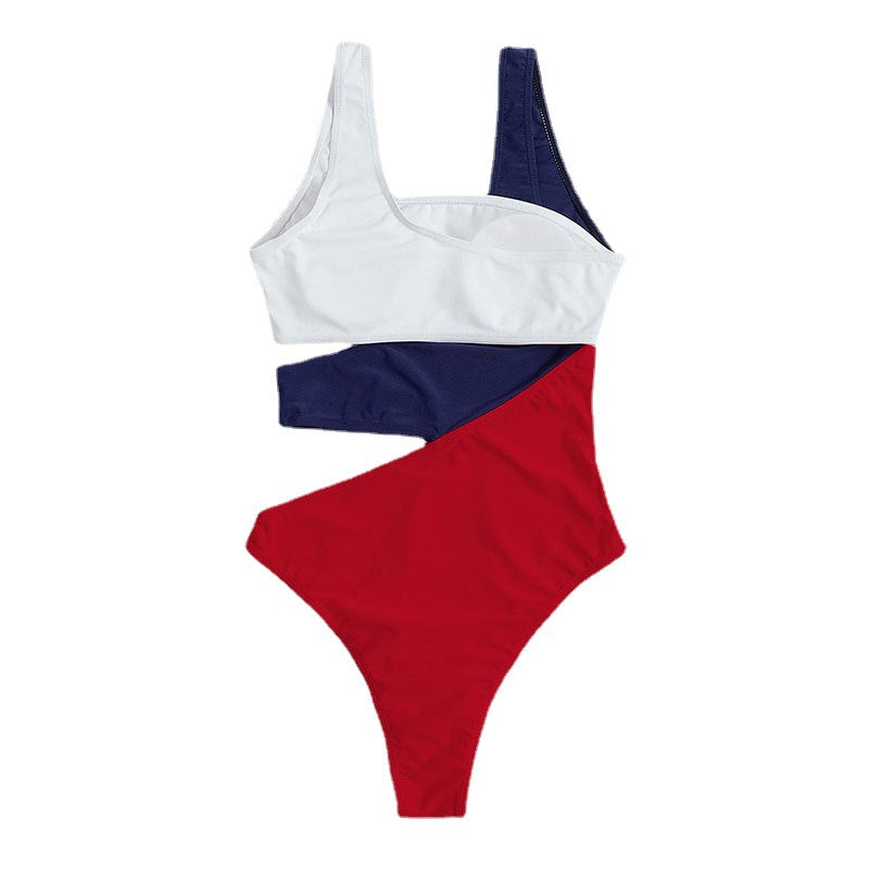 2025 new European and American sexy contrast color one-piece swimsuit female ins style conservative bikini hot spring swimming suit wholesale
