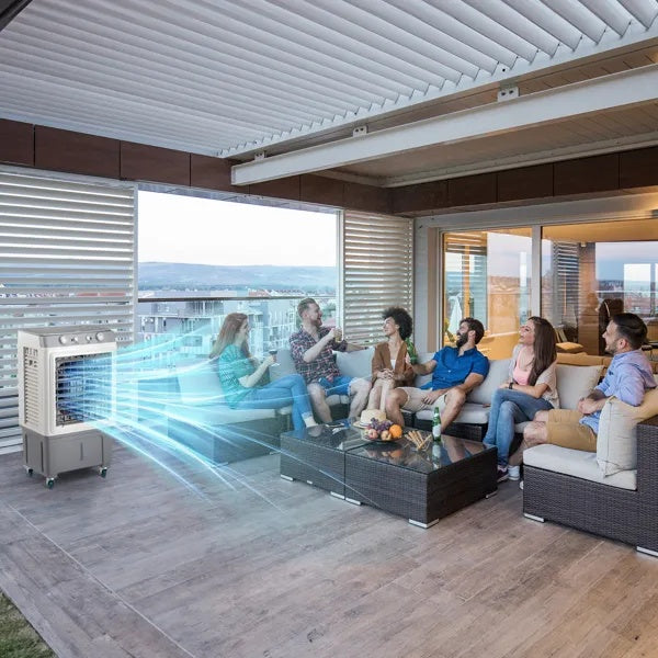 3 In 1 Portable Evaporative Cooler,Indoor,Outdoor,2353CFM Personal Air Cooler,7.9 Gal Large Water Tank & Scroll Casters, 4 Ice Packs,White, Manual Control