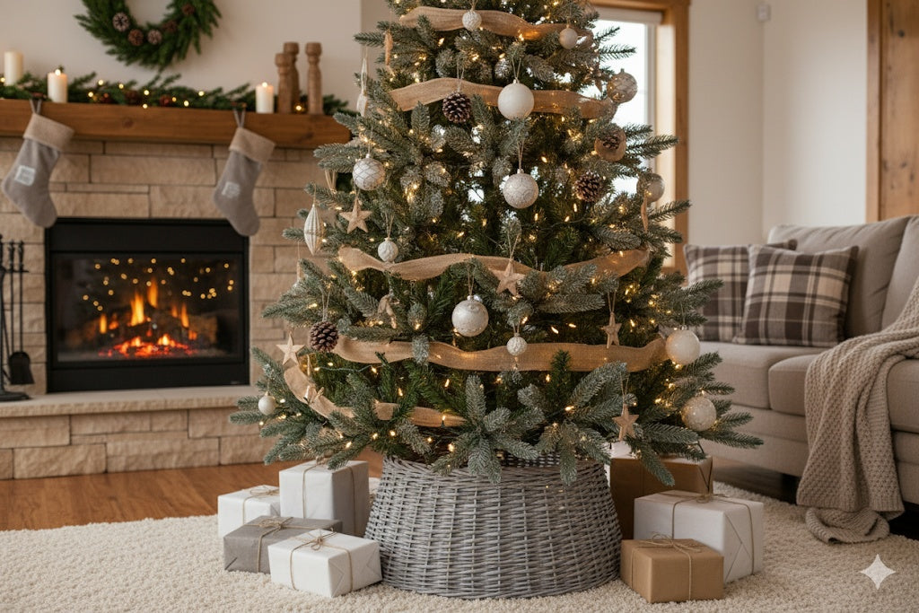 Rustic Woven Wicker Christmas Tree Collar Farmhouse Holiday Decor