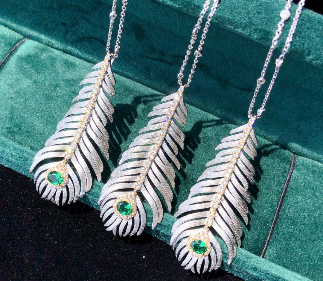 Light Luxury 925 Silver Brushed Feather Pendant Necklace