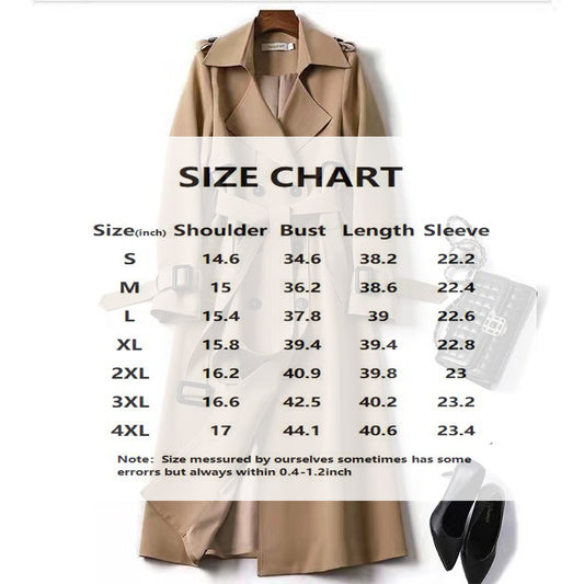 Women's Classic Trench Coat, Solid Color Long Sleeve Belted Mid-Length Jacket With Button Detail For Spring And Fall