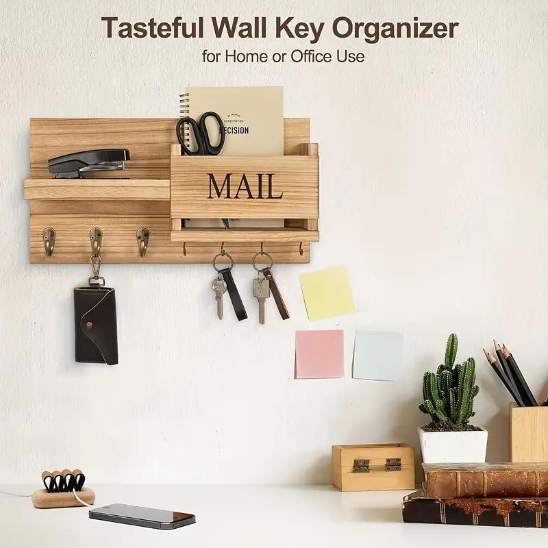 Simple Wooden Wall Mounted Keychain Mail Storage Rack Farmhouse Style Decorative Floating Shelves For Entry Bedroom Bathroom Living Room
