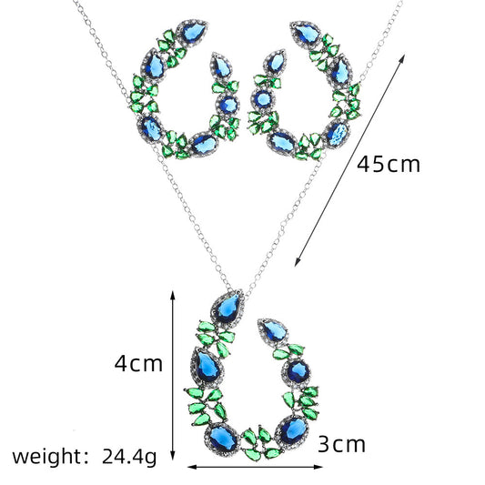 European And American Jewelry Luxury Necklace Set Diamond Zircon Emerald Earrings