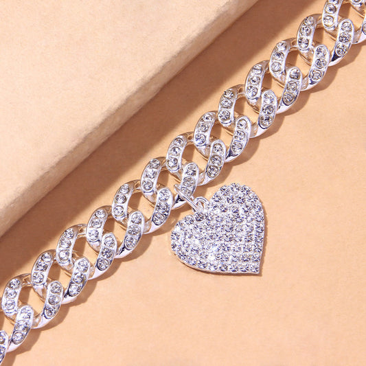 Fashion Jewelry Luxury Full Diamond Heart Pendant Anklet