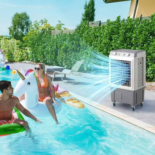 3 In 1 Portable Evaporative Cooler,Indoor,Outdoor,2353CFM Personal Air Cooler,7.9 Gal Large Water Tank & Scroll Casters, 4 Ice Packs,White, Manual Control