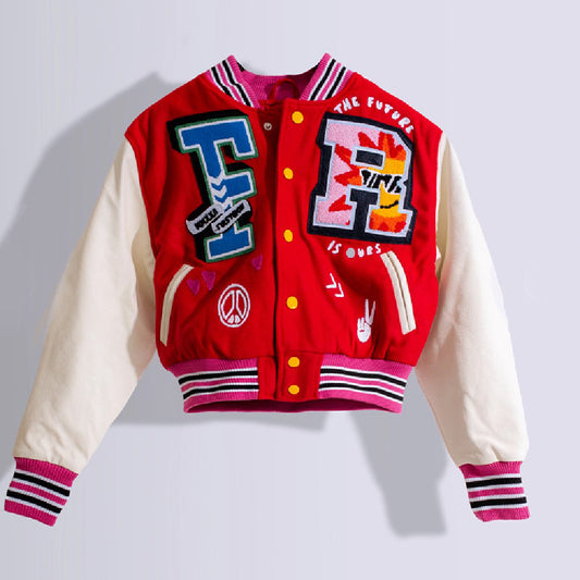 Thread Color Blocking Button Bomber Suit