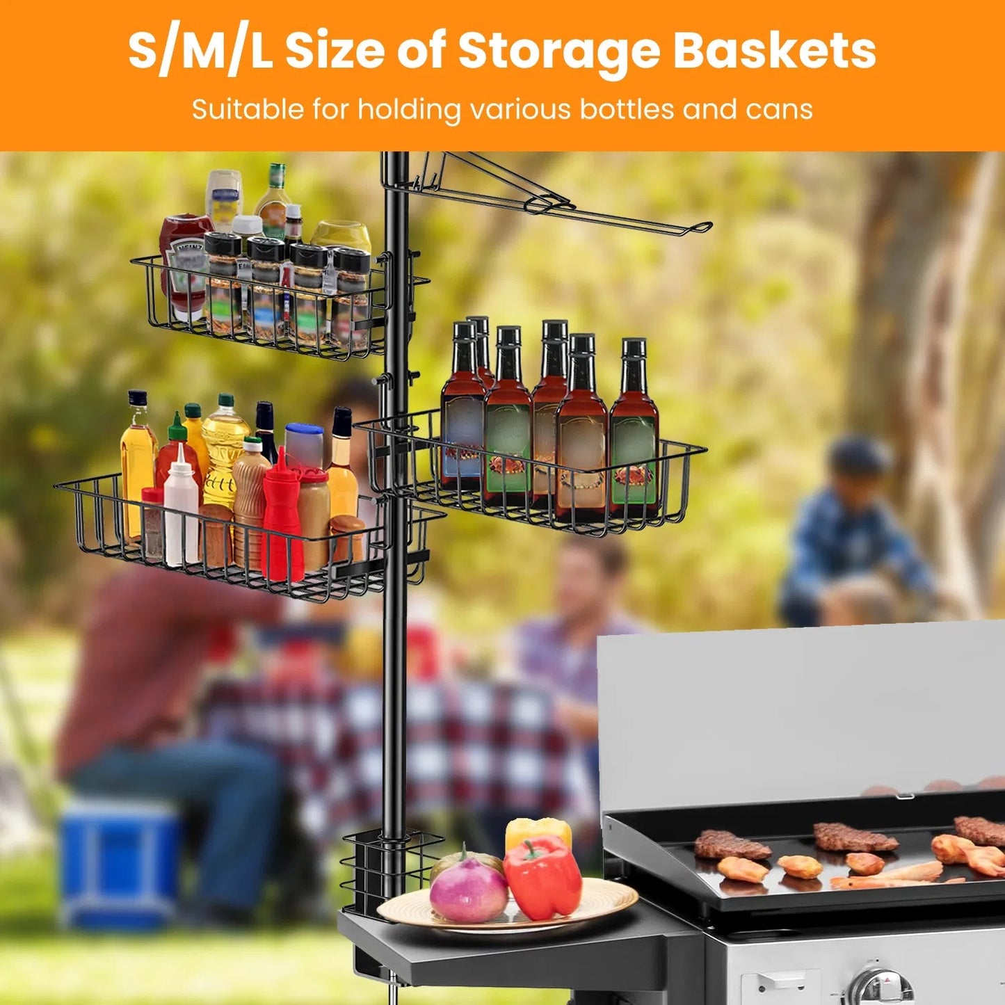 Griddle Caddy Standing Grill Utensil Caddy With Paper Towel Holder Hook Baskets BBQ Accessories Storage Rack Vertical Standing BBQ Organizer Grill Utensil Storage Fit For Blackstone Griddle