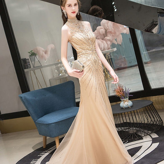 New Luxury Noble Queen Temperament Long Section Fishtail Thin Banquet Show Dress