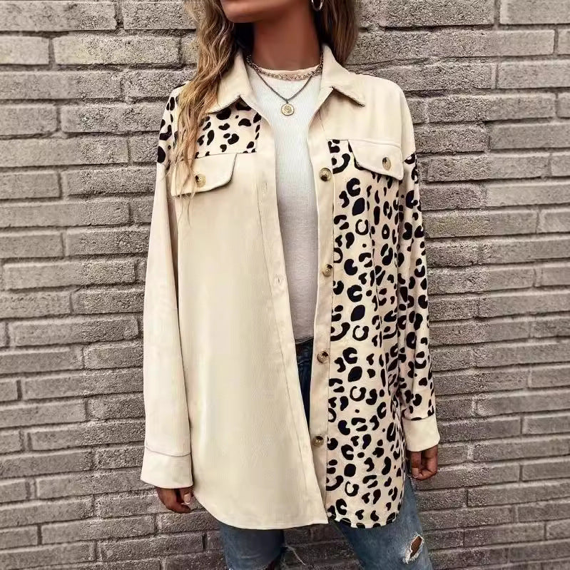 Cardigan Top Women's Autumn And Winter New Leopard Print Single-breasted Mid-length Jacket Shirt