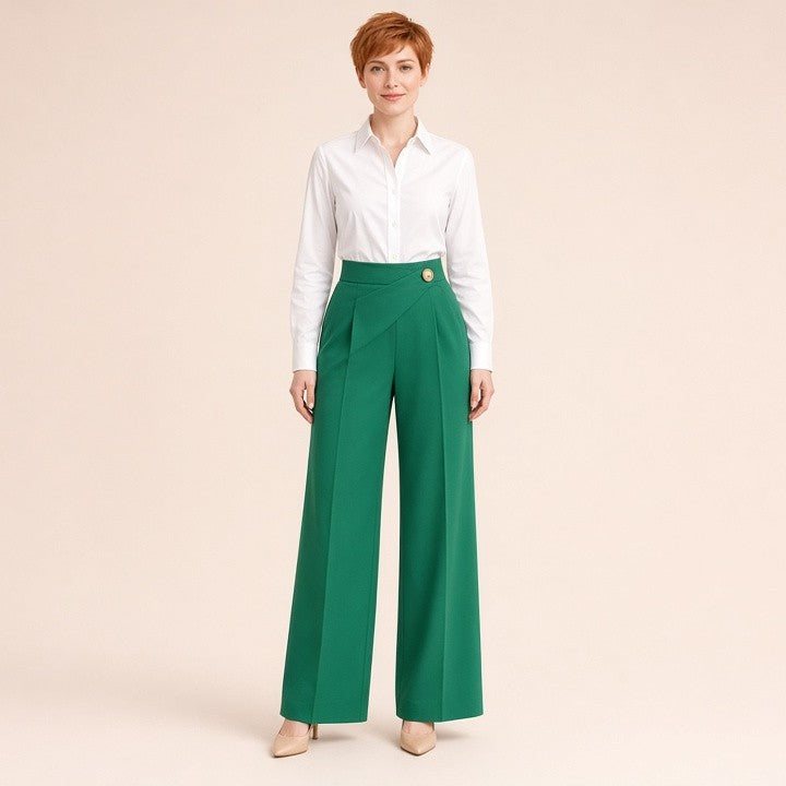 Slim Straight-leg Pants With Buckle Fashion Solid Color Trousers For Womens Clothing