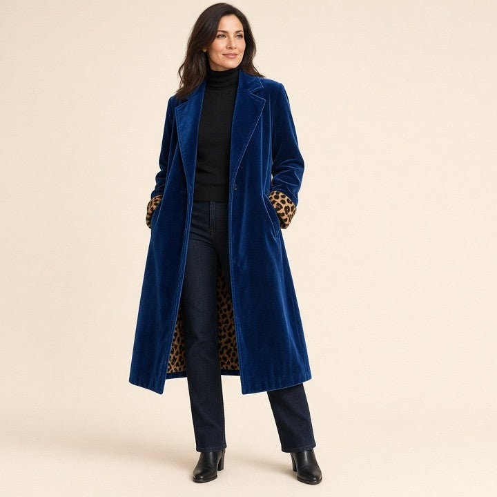 Patchwork Lace Gold Velvet Suit Long Coat Women's Wear