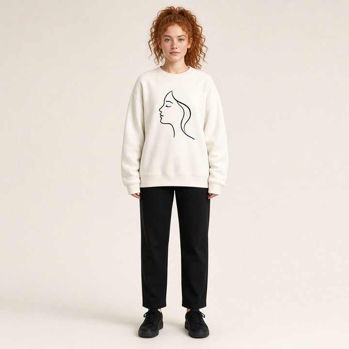 Round Neck Loose Sweatshirt Fleece-lined Heat Transfer Patch American Retro