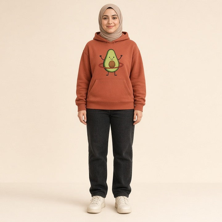 Hoodies Sporty Cartoon Avocado Print Warm New Sweatshirt Wom