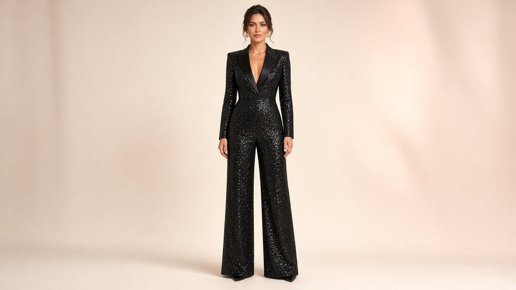 Elegant And Chic Women's Sequined Lapel Jumpsuit