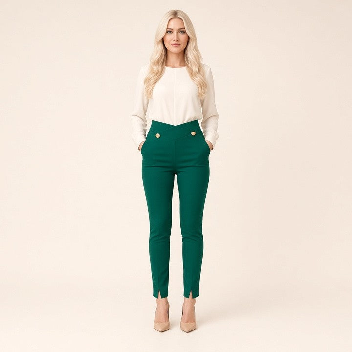 Skinny High-waisted Trousers With Green Straps