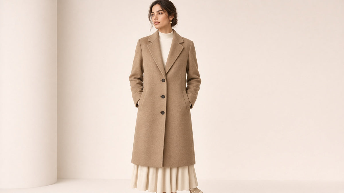 Women's Solid-color Mid-length Wool Coat With A Single-breasted Design