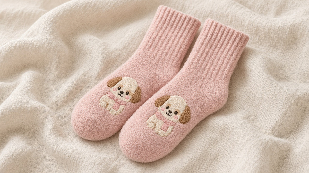 Cute Cartoon Dog Floor Socks Winter Warm Non-slip Plush Socks For Women