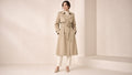 Women's Classic Trench Coat, Solid Color Long Sleeve Belted Mid-Length Jacket With Button Detail For Spring And Fall