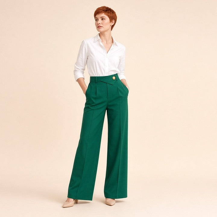 Slim Straight-leg Pants With Buckle Fashion Solid Color Trousers For Womens Clothing
