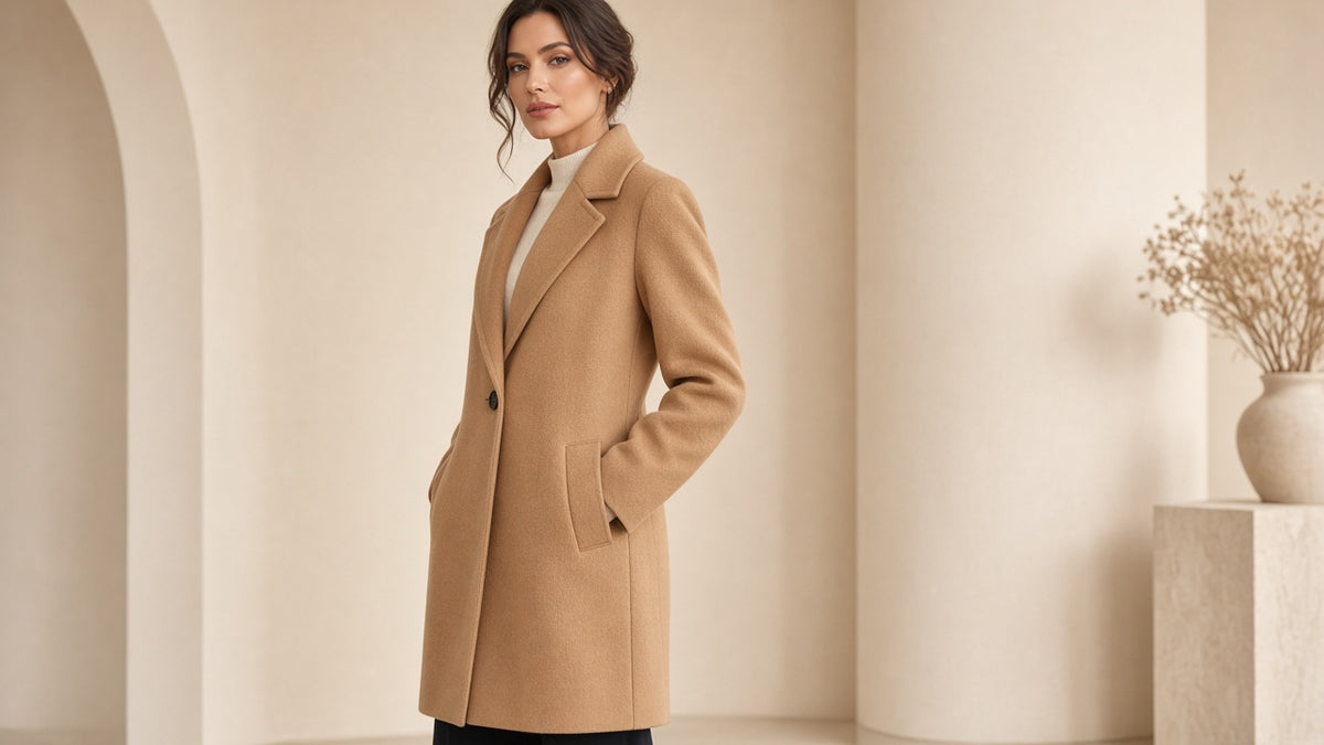 Women's Solid-color Mid-length Wool Coat With A Single-breasted Design