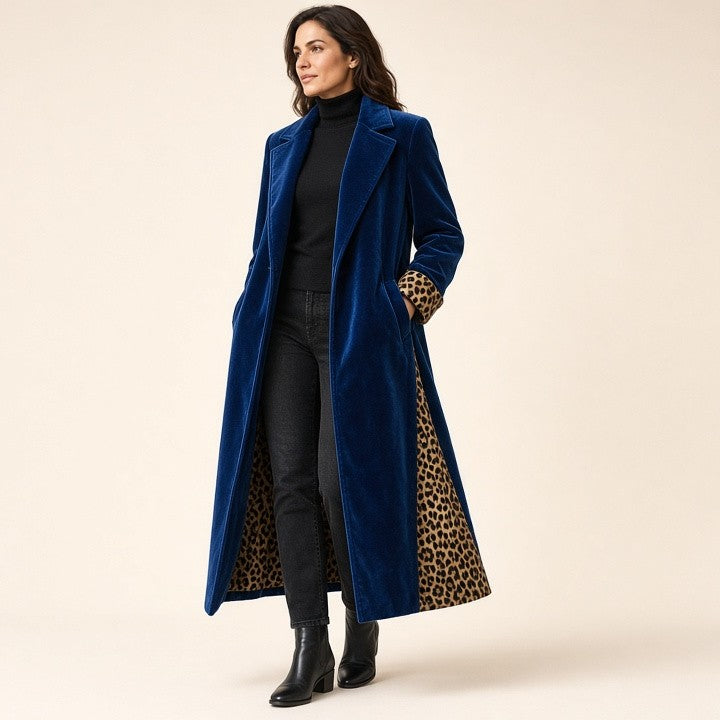 Patchwork Lace Gold Velvet Suit Long Coat Women's Wear