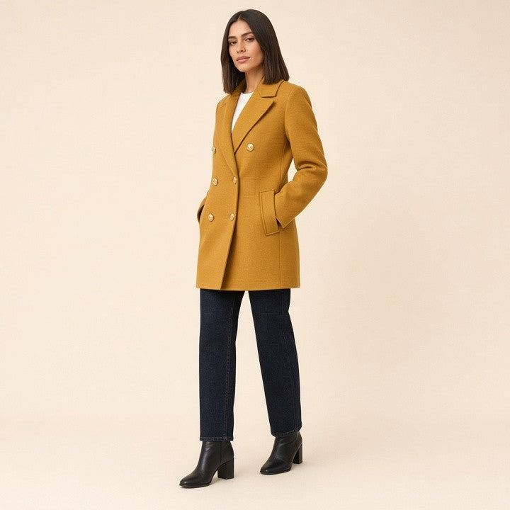 Woolen Lapel Jacket With Double-breasted Design Fashion Casual Trench Fall Winter Mid-length Coat For Women Clothing