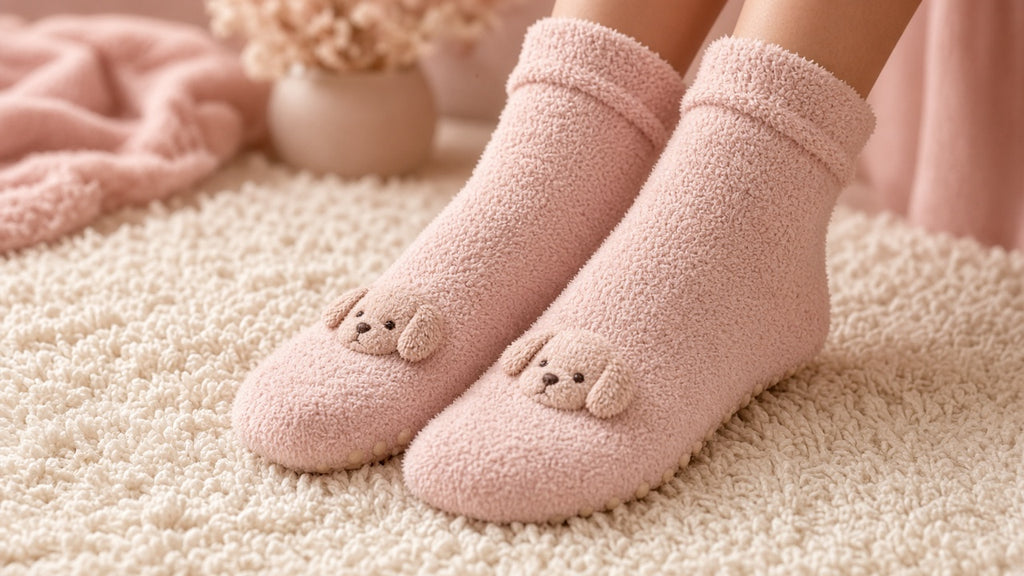 Cute Cartoon Dog Floor Socks Winter Warm Non-slip Plush Socks For Women