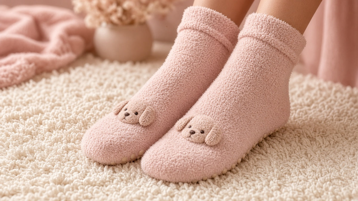 Cute Cartoon Dog Floor Socks Winter Warm Non-slip Plush Socks For Women