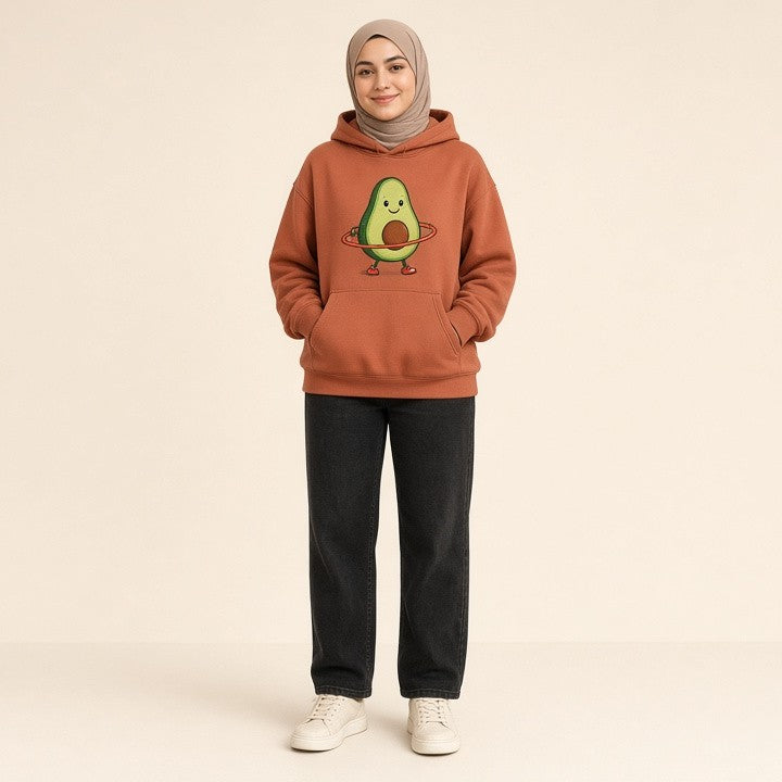Hoodies Sporty Cartoon Avocado Print Warm New Sweatshirt Wom