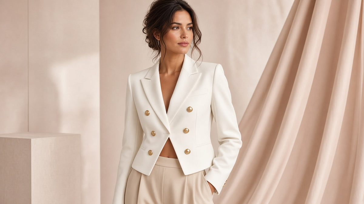 New High-end Double-breasted Cropped Blazer
