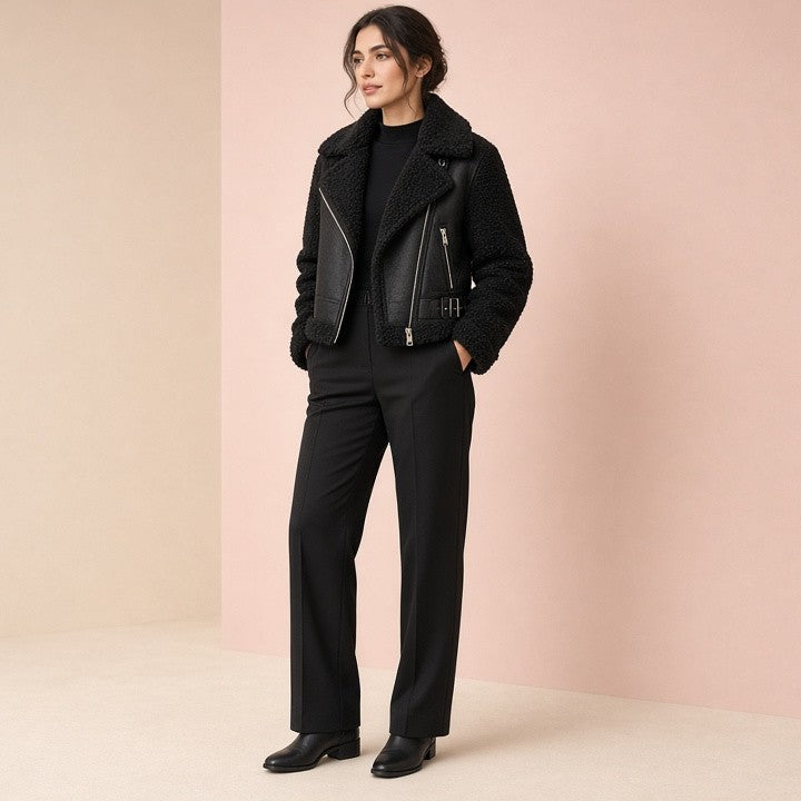 Lamb Wool Warm Coat Motorcycle Clothing Women