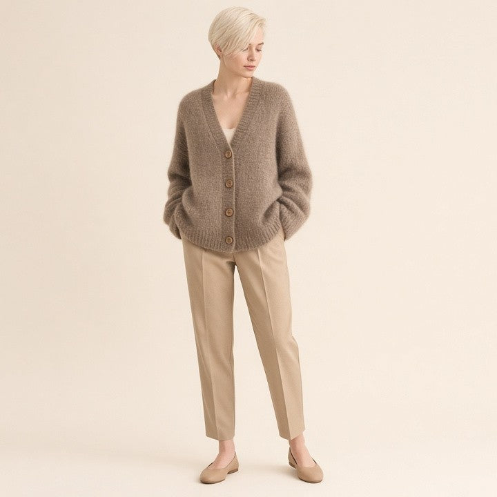 Loose V-neck Button Cardigan Fall Winter Fashion Single Breasted Knitted Sweater Top Women's Clothing