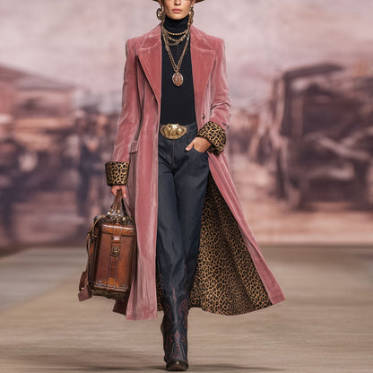 Patchwork Lace Gold Velvet Suit Long Coat Women's Wear