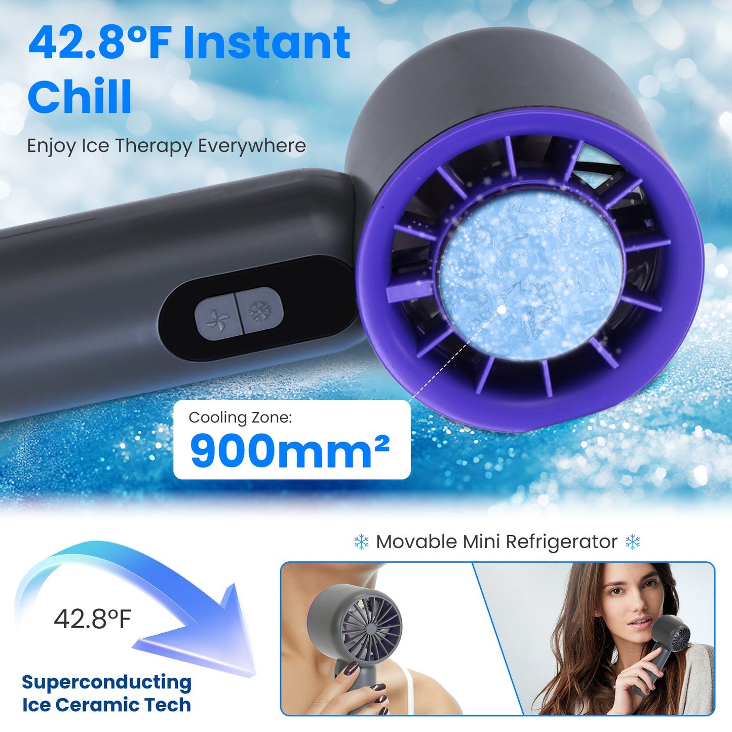 One Hundred Speed Handheld Fan With Ice Cooler High Speed Turbo Fan 3000mAh Rechargeable Hand Fan With LCD Display For Travel Camping Beach Outdoor