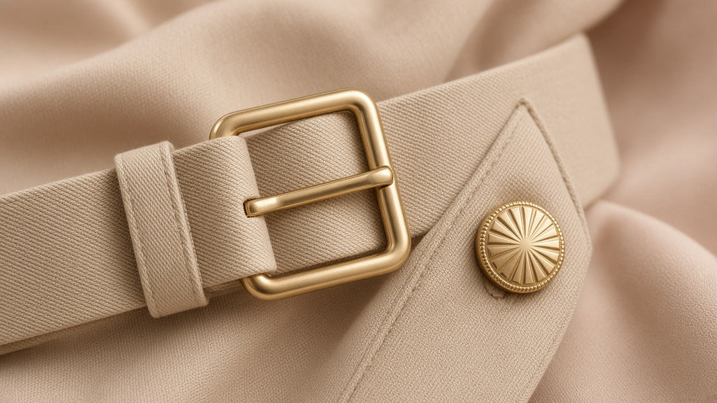 Women's Classic Trench Coat, Solid Color Long Sleeve Belted Mid-Length Jacket With Button Detail For Spring And Fall
