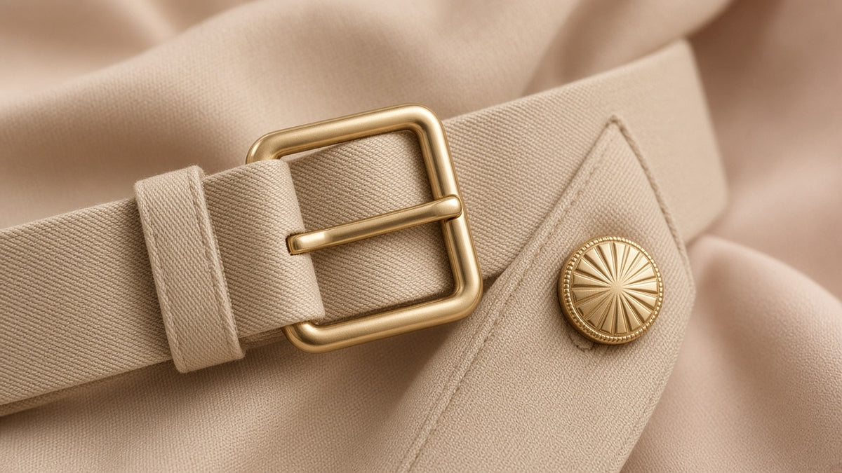 Women's Classic Trench Coat, Solid Color Long Sleeve Belted Mid-Length Jacket With Button Detail For Spring And Fall