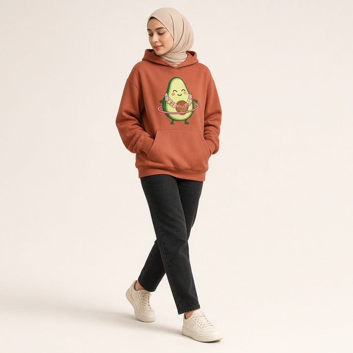 Hoodies Sporty Cartoon Avocado Print Warm New Sweatshirt Wom