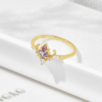 Color-changing Gemstone Ring Court Luxury S925 Silver Plated Jewelry