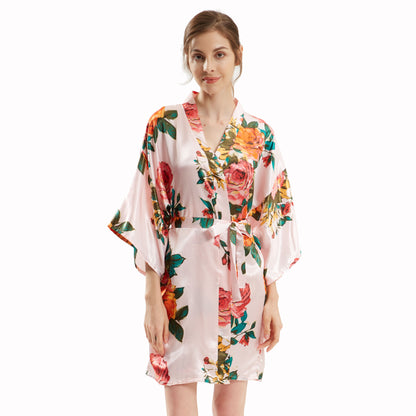 Hand Painted Peony Bridal Robe Morning Gowns Bathrobe Cardigan