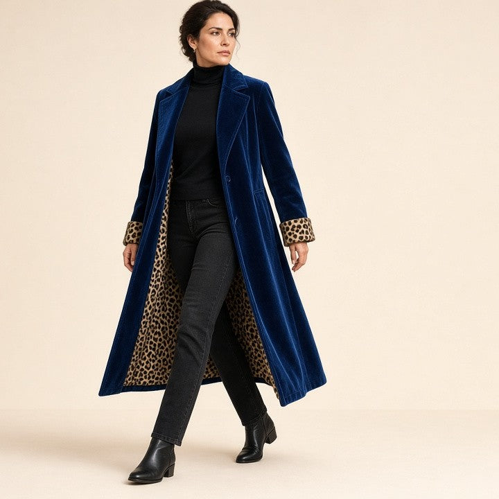 Patchwork Lace Gold Velvet Suit Long Coat Women's Wear