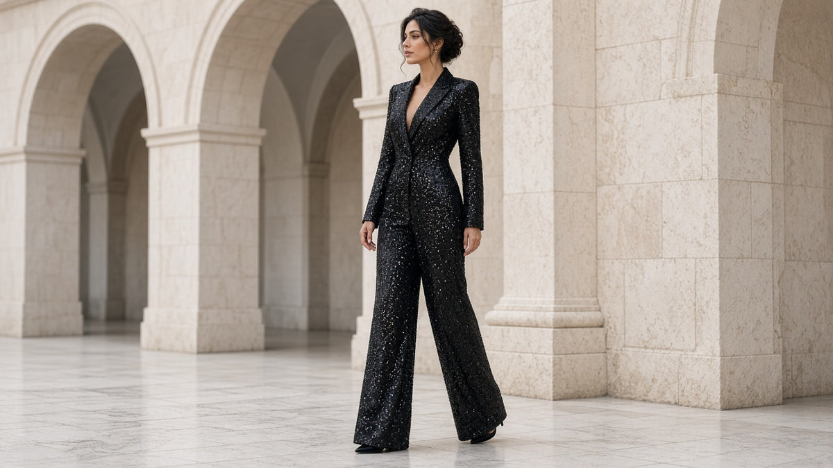 Elegant And Chic Women's Sequined Lapel Jumpsuit