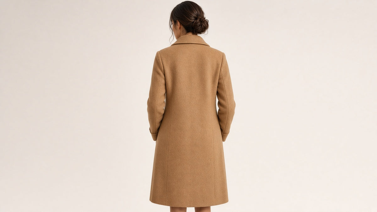 Women's Solid-color Mid-length Wool Coat With A Single-breasted Design