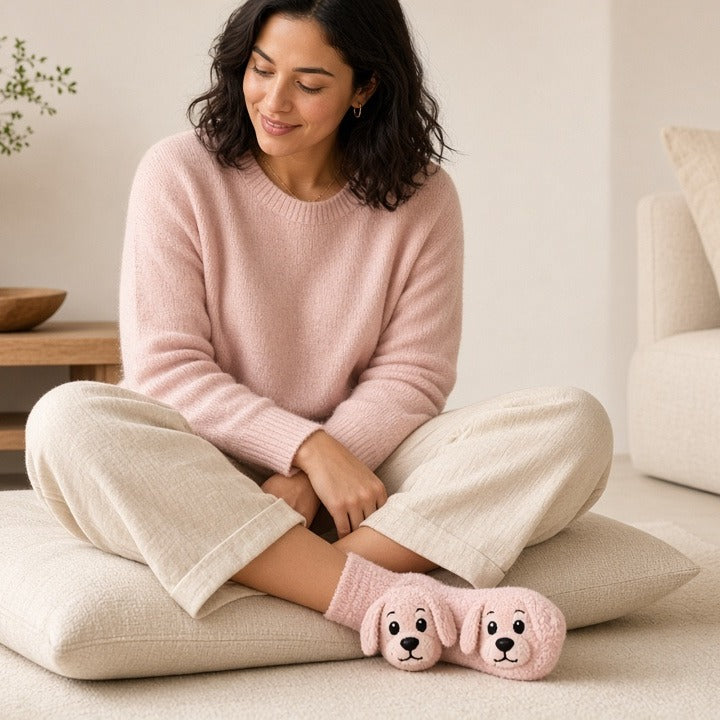 Cute Cartoon Dog Floor Socks Winter Warm Non-slip Plush Socks For Women