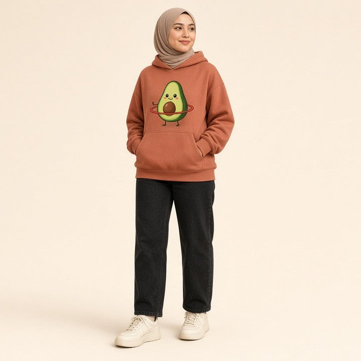 Hoodies Sporty Cartoon Avocado Print Warm New Sweatshirt Wom