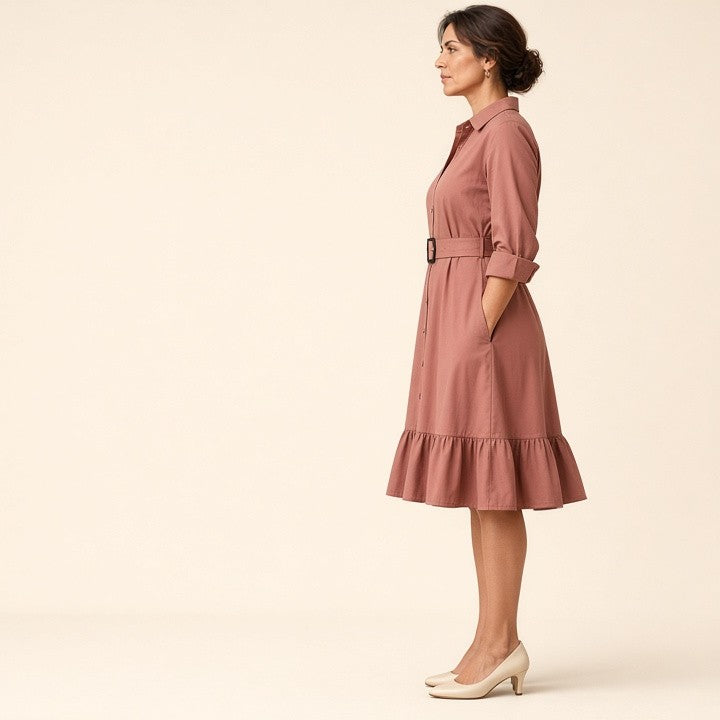 3/4 Sleeve Belt Skirt Ruffled Retro Dress, photo 10 of 16