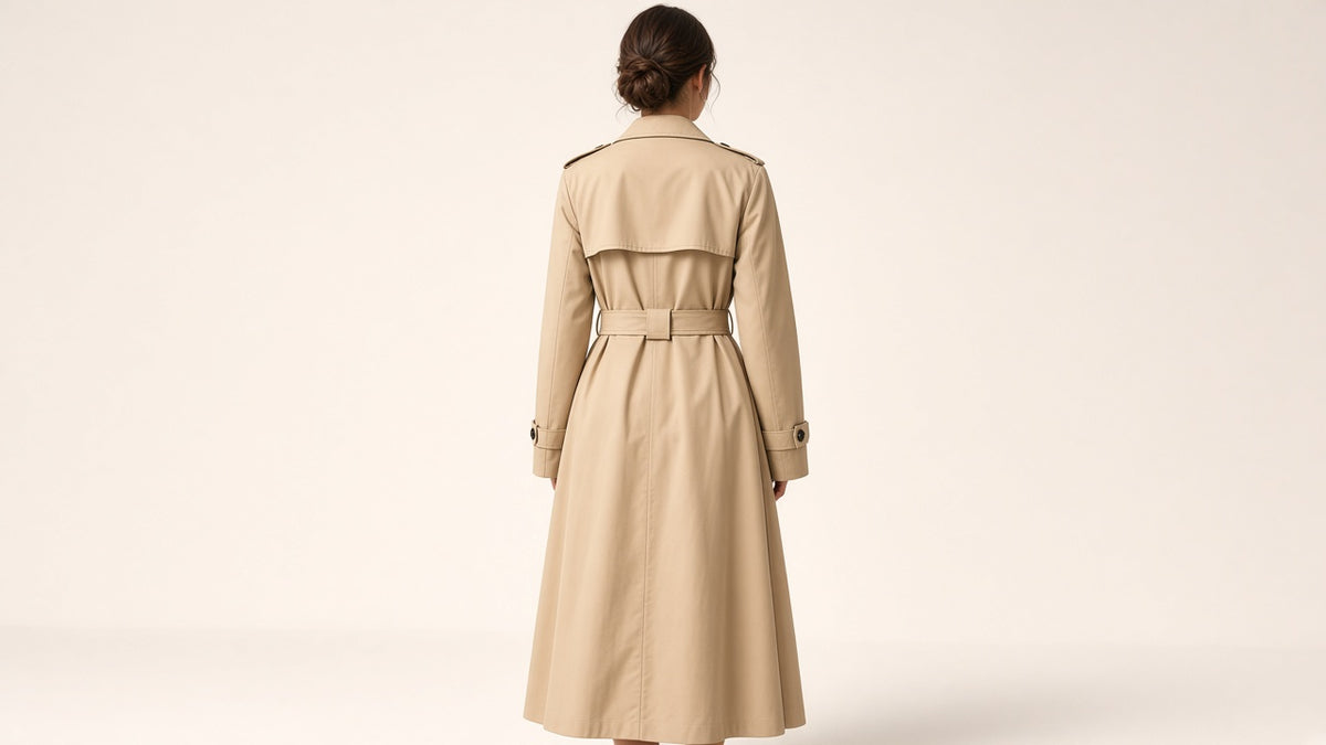 Women's Classic Trench Coat, Solid Color Long Sleeve Belted Mid-Length Jacket With Button Detail For Spring And Fall