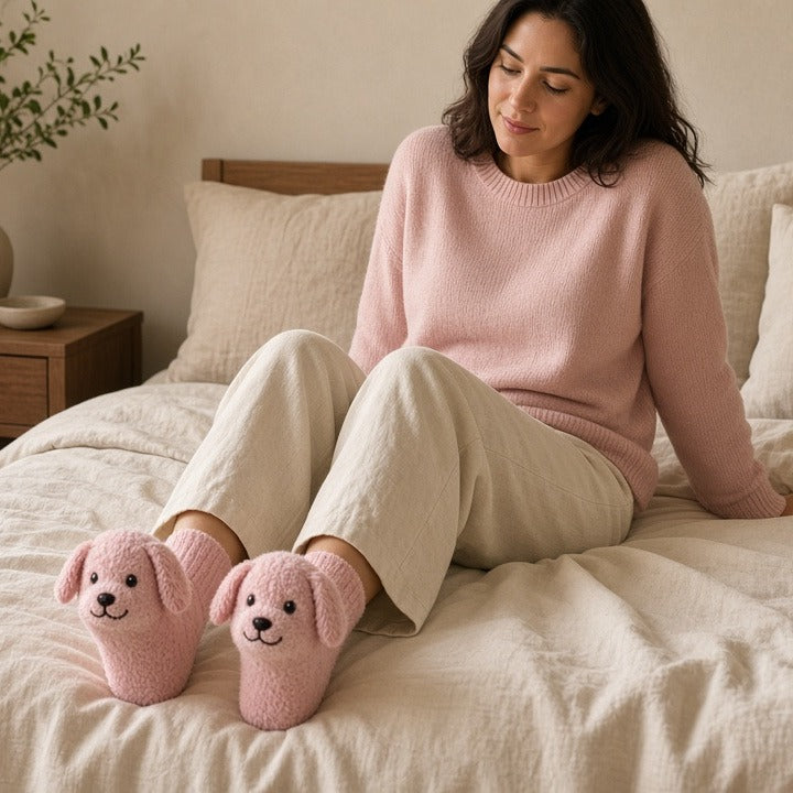 Cute Cartoon Dog Floor Socks Winter Warm Non-slip Plush Socks For Women