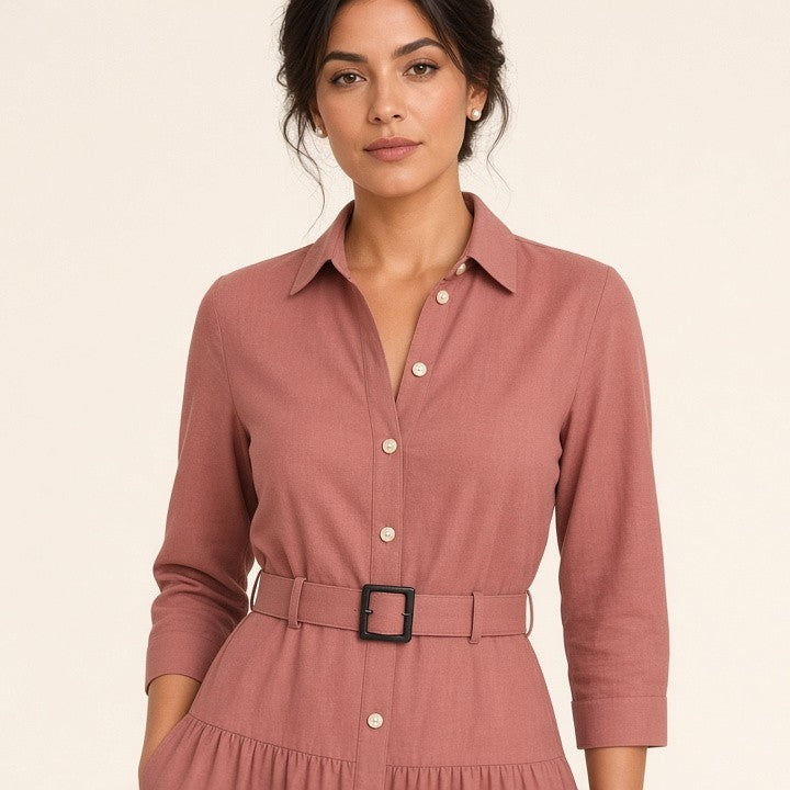 3/4 Sleeve Belt Skirt Ruffled Retro Dress, photo 11 of 16