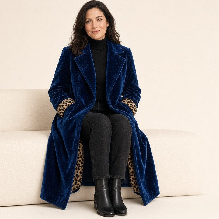 Patchwork Lace Gold Velvet Suit Long Coat Women's Wear