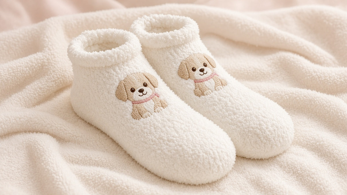 Cute Cartoon Dog Floor Socks Winter Warm Non-slip Plush Socks For Women